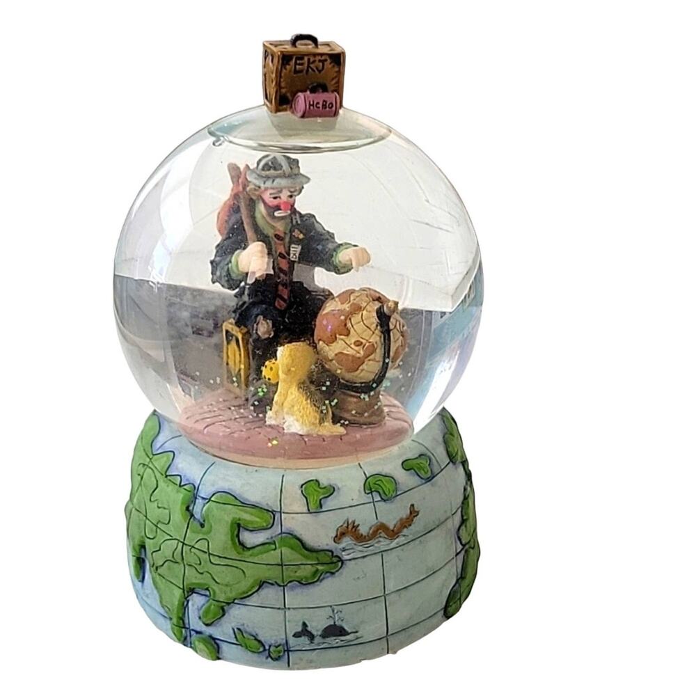 Flambro Emmit Kelly Jr. Snow Globe Music Box "Around the World in 80 Days" WORKS